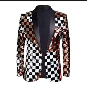 Men's Checkered Reversible Flip Sequin Jacket